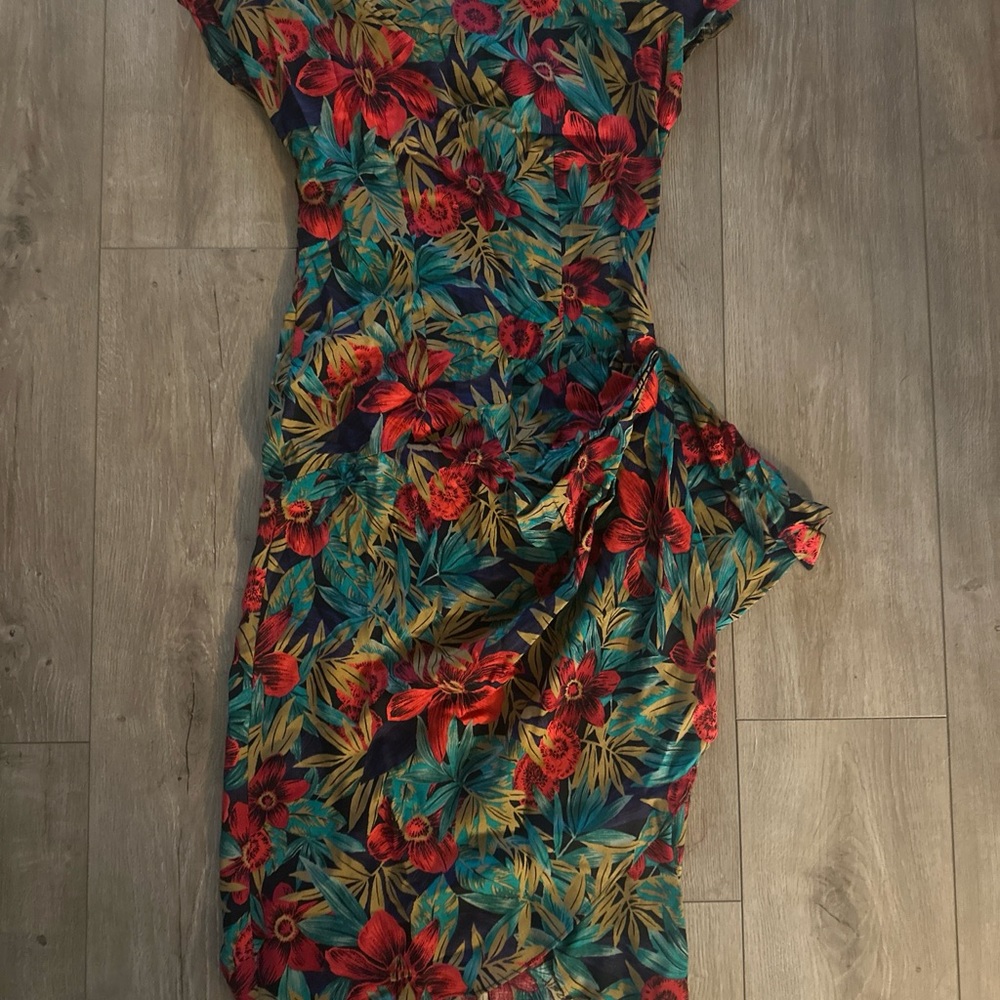 NWT Vintage Phoebe‎ Floral Wrap Dress 80’s Size 6 Cap Sleeves Hawaiian